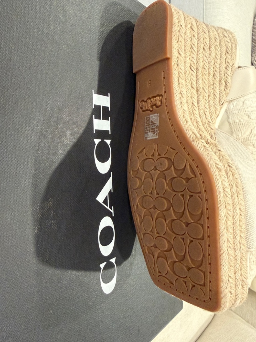 Coach Cream Espadrille Wedge Sandals with Ankle Strap - Picture 8 of 10